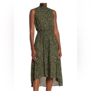 Nanette Lepore Mock Neck Sleeveless Smocked High/Low Dress